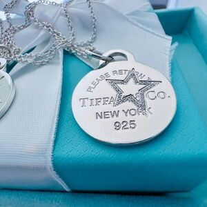RETIRED Tiffany & Co LARGE Round Star Diamond Necklace Silver, 18 inch